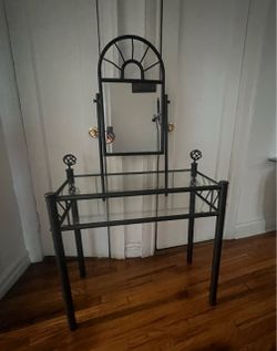 Black Metal Vanity Table with Mirror
