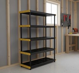 5 Tier Black Plastic Resin Garage Shop Storage Shelving Rack Shelf! Some wear, sturdy. 48x20x72in