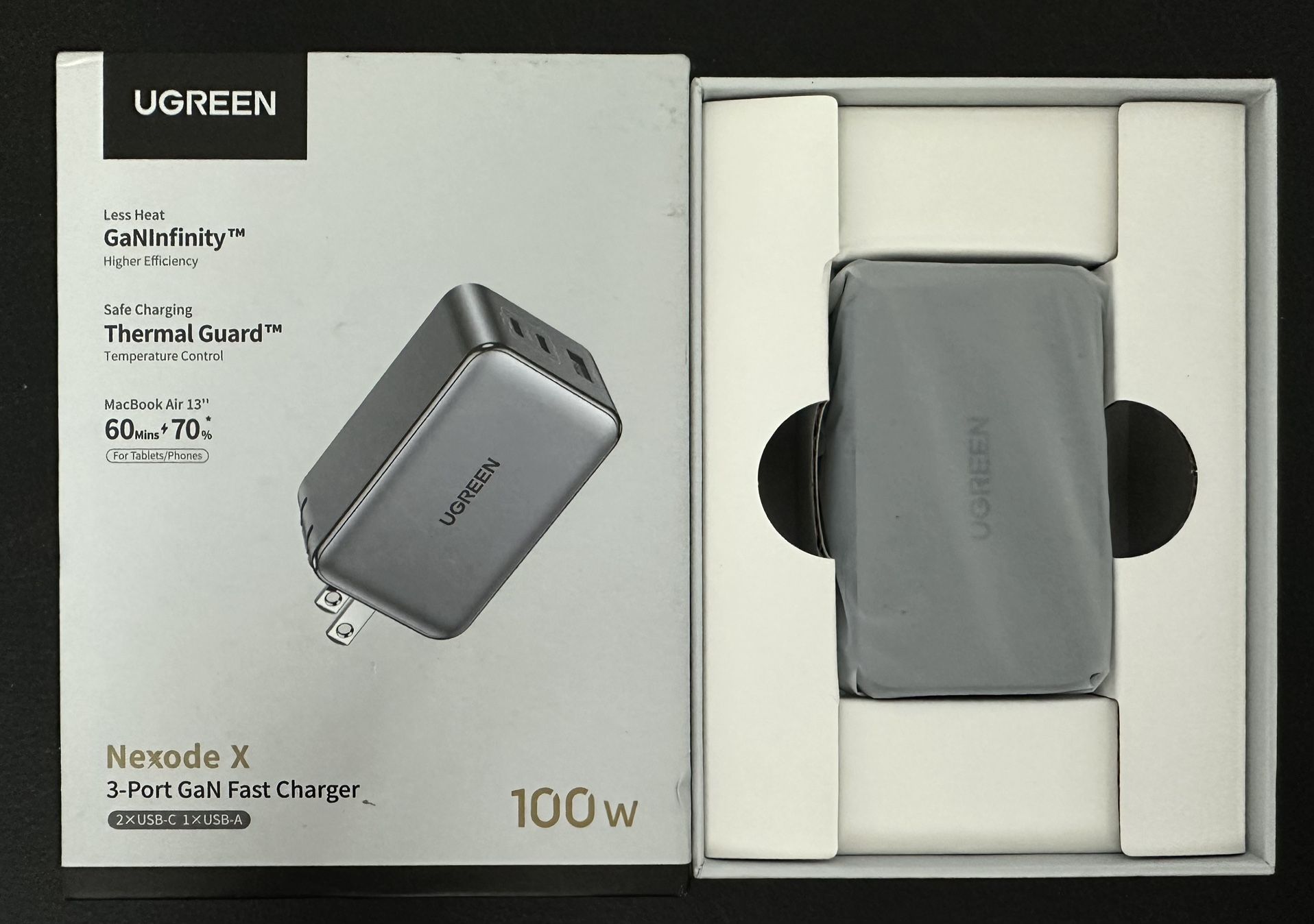 Ugreen X757 Nexode Pro 3-Port GaN Fast Wall Charger with 3ft 100W USB C Cable