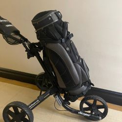 Cligear Model 4.0 Golf Cart, 3-Wheel Folding Golf Cart, Black Silicone bag strap system, adjustable upper seat, lower seat Quickly folds to a compact 