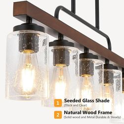 Farmhouse Dining Room Light Fixture, 4-Light Wood Kitchen Island Lighting, Industrial Chandeliers for Dining Room Over Table