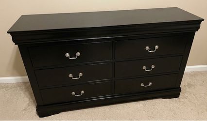 Classic Black Wooden Dresser with Metal Handles