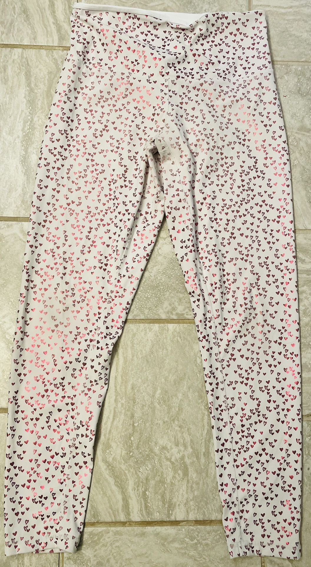 DYI Define Your Inspiration Women’s Large Valentine’s Leggings; White with Pink Hearts