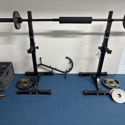 Rack Barbell Stand Home Gym Squat Crossfit Weights Lifting Bench Press With Weights & Bar