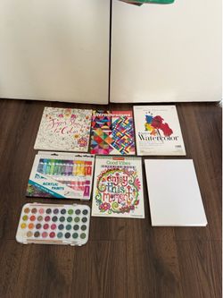 Art Supply Bundle with Coloring Books, Acrylic Paints, and Watercolor Paper