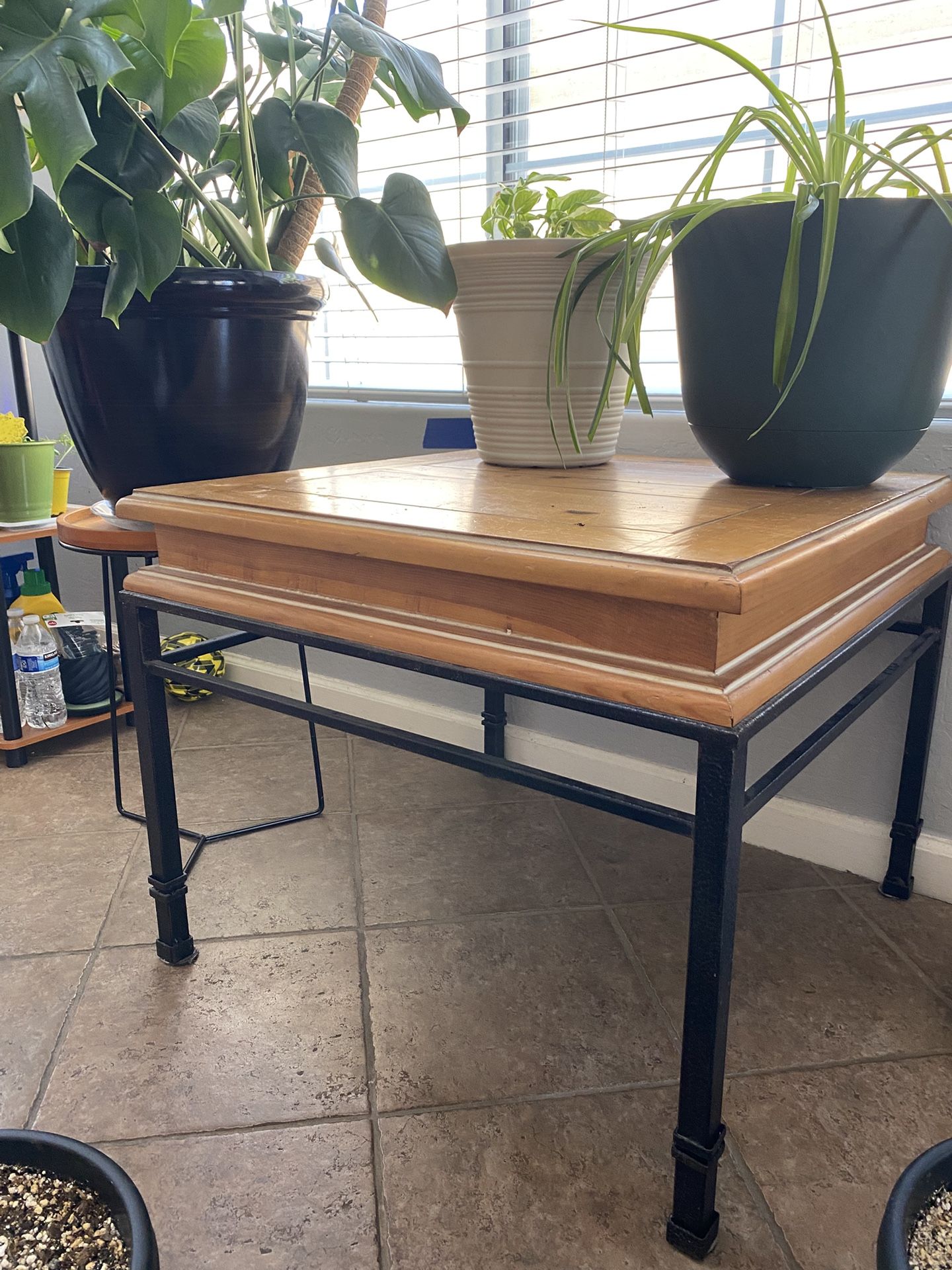 Two Large Wrought Iron Legs End Tables