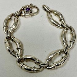 FREE SHIPPING!  SCOTT KAY 925 STERLING SILVER AMETHYST  CHUNKY OVAL LINK BRACELET 7.75”