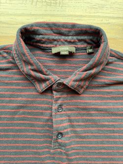 Vince Men's XL Navy Blue / Red Striped - Premium Peruvian Soft Knit Cotton Polo