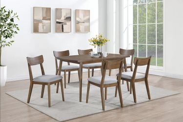 Brand New Walnut & Grey Mid-Century Modern Style 7pc Dining Table Set