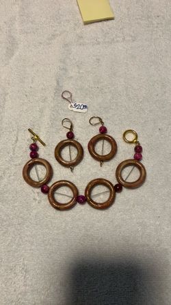 Tan 1” glass rings bracelet & earring set