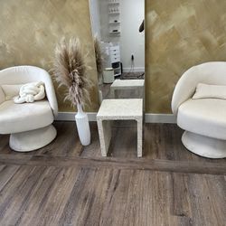 Swivel Barrel Chair Set of 2, Upholstered Swivel Accent Chairs for Living Room, Comfy 360 Degree Modern Small Round Armchair for Bedroom, Office (Beig