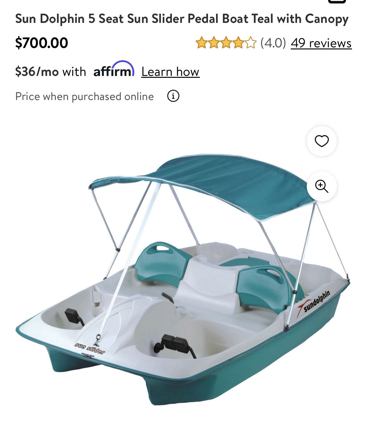 Sun Dolphin 5 Seat Sun Slider Pedal Boat with Canopy, Blue
