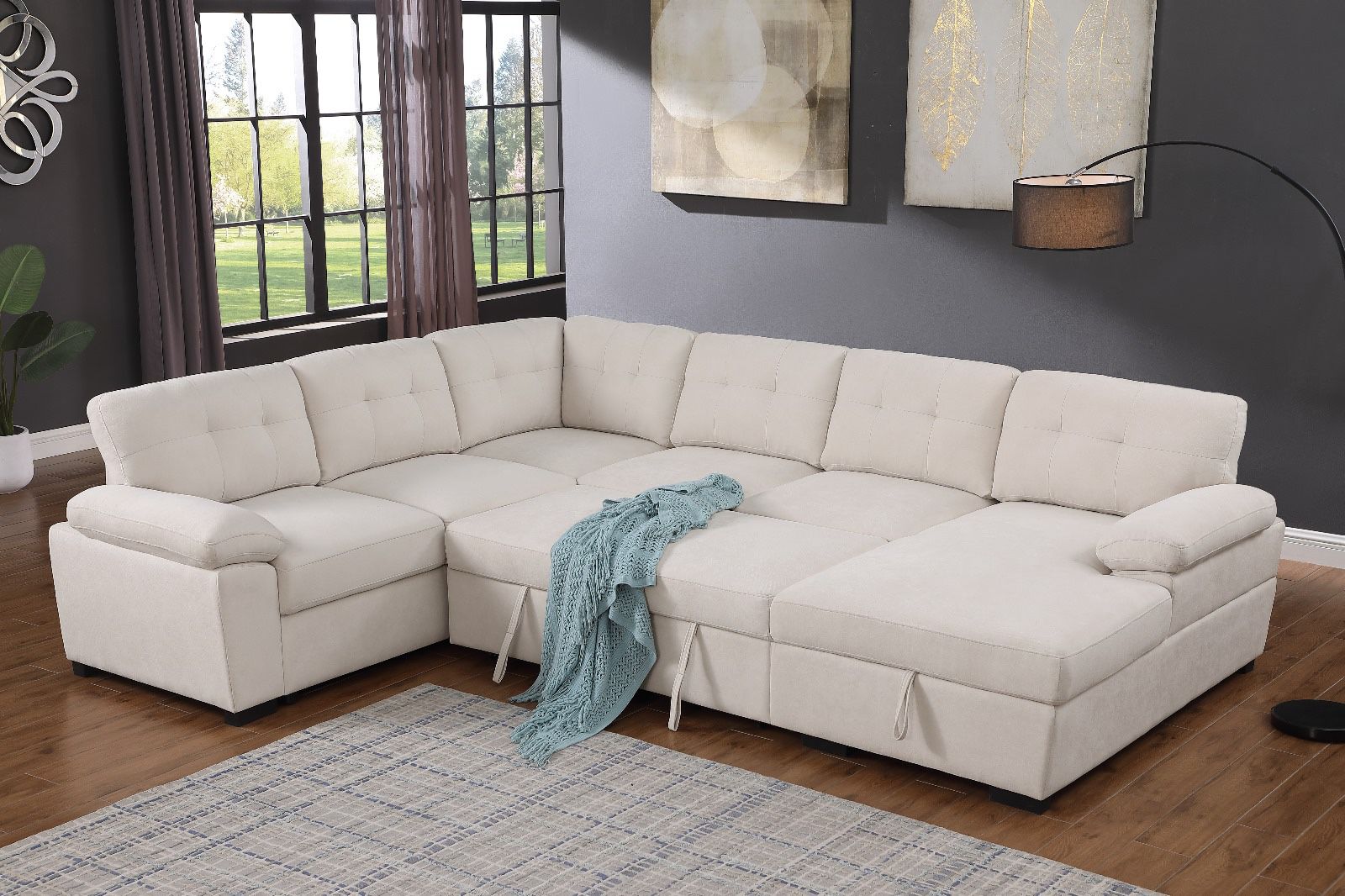 New! Beige Sectional, Beige Sofa, Beige Couch, Sofa, Sectional, Sectionals, Sectional Couch, Sofabed, Sofa Bed, Large Sectional Sofa Bed, Sleeper Sofa
