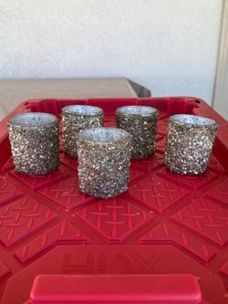 Set of 5 Glitter Glass Votive Candle Holders