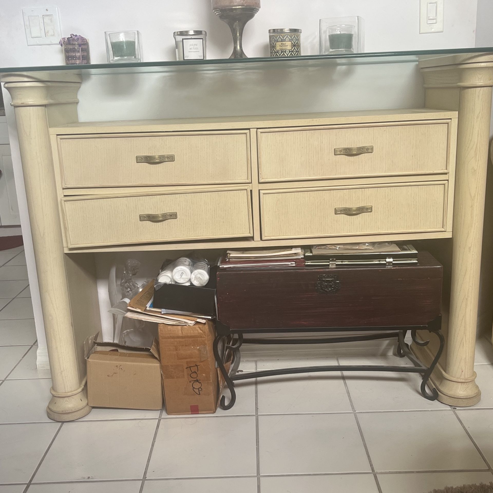 Hard Wood Blonde Buffet With Thick Glass & Drawers,All Products : American Fashion Style Bags On Sale