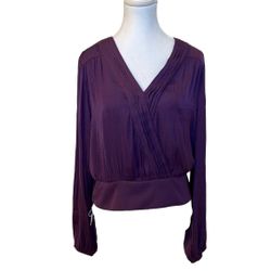 NWT Rachel Roy Split Neck Pleaded Plum Blouse Size L