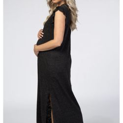 Black Ruffle Sleeve Maternity Maxi Dress