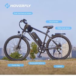 Electric Bike 26", 750W Peak Motor Mountain Ebike, Up to 40 Miles 20MPH Removable Battery, 7-Speed and Shock Absorber, Electric Commuter Bike for Adul