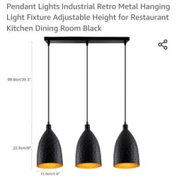 Industrial Pendant Lights, Black Metal Kitchen Hanging Light Fixture, Farmhouse Vintage Pendant Light