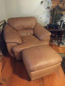Caramel leather Loveseat armchair ottoman couch set