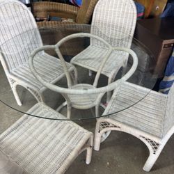 Rattan Glass Dining Room Table 