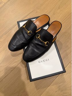 Gucci mules slides black leather size 381/2