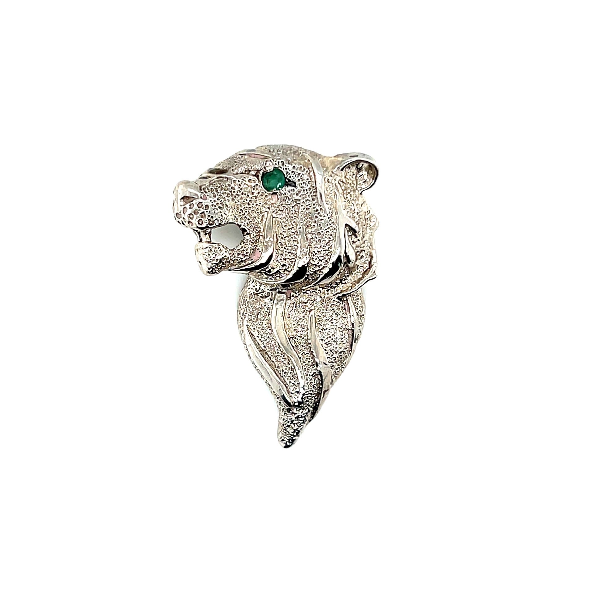 925 Silver Green Eye Emerald Tiger Pendant