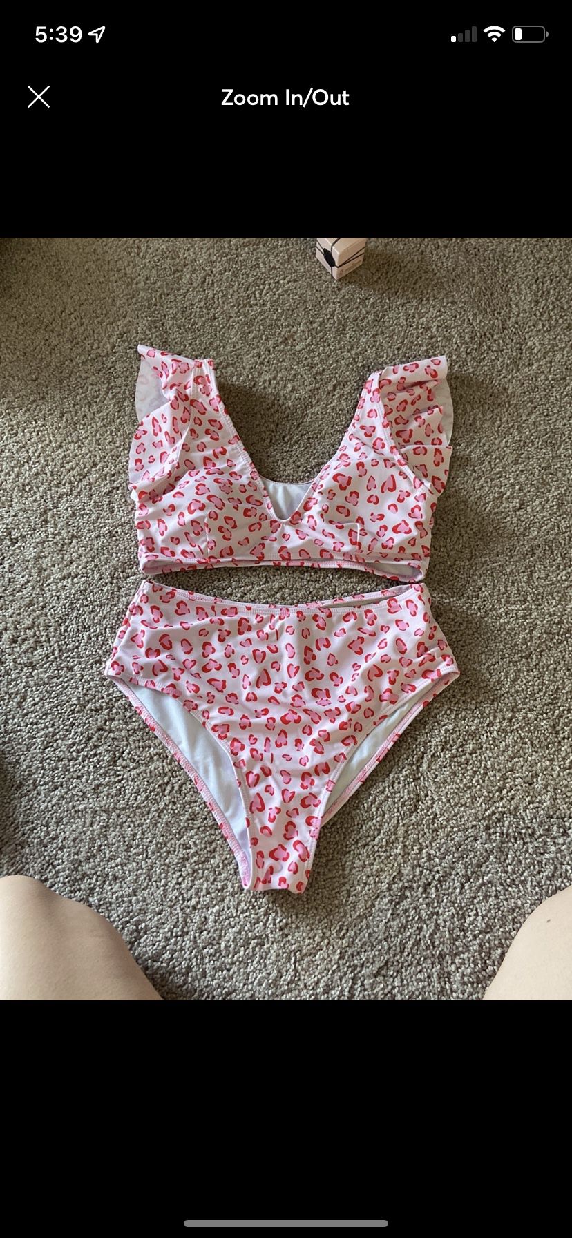 Ruffle Pink Leopard High Waist Bikini suit Size M