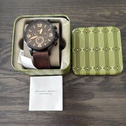 Fossil Nate Chronograph Brown Dial Brown Leather Strap Watch For Men - JR1487