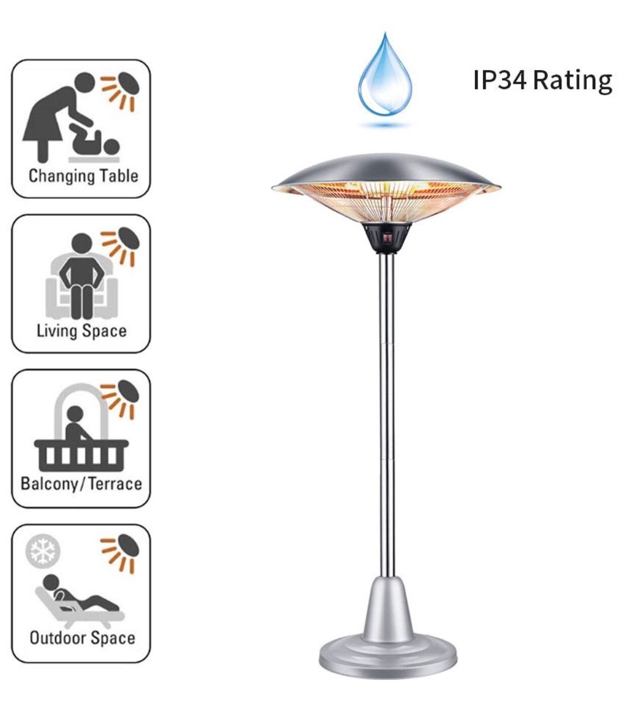 Sundate Electric Patio Heater, Free-Standing Indoor/Outdoor Heater,  Adjustable Height and Silent Heating, PHH-1500BS for Sale in Bessemer, AL -  OfferUp