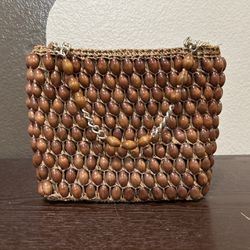 Vintage Jana 1960s 70s Wooden Beaded Purse Bag Made In Japan