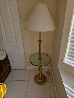 Vintage glass tray brass lamp
