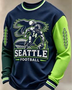 Men'S Crewneck Sweatshirt Seattle Football Graphic Long Sleeve Top Breathable Textured Fabric READ BELOW