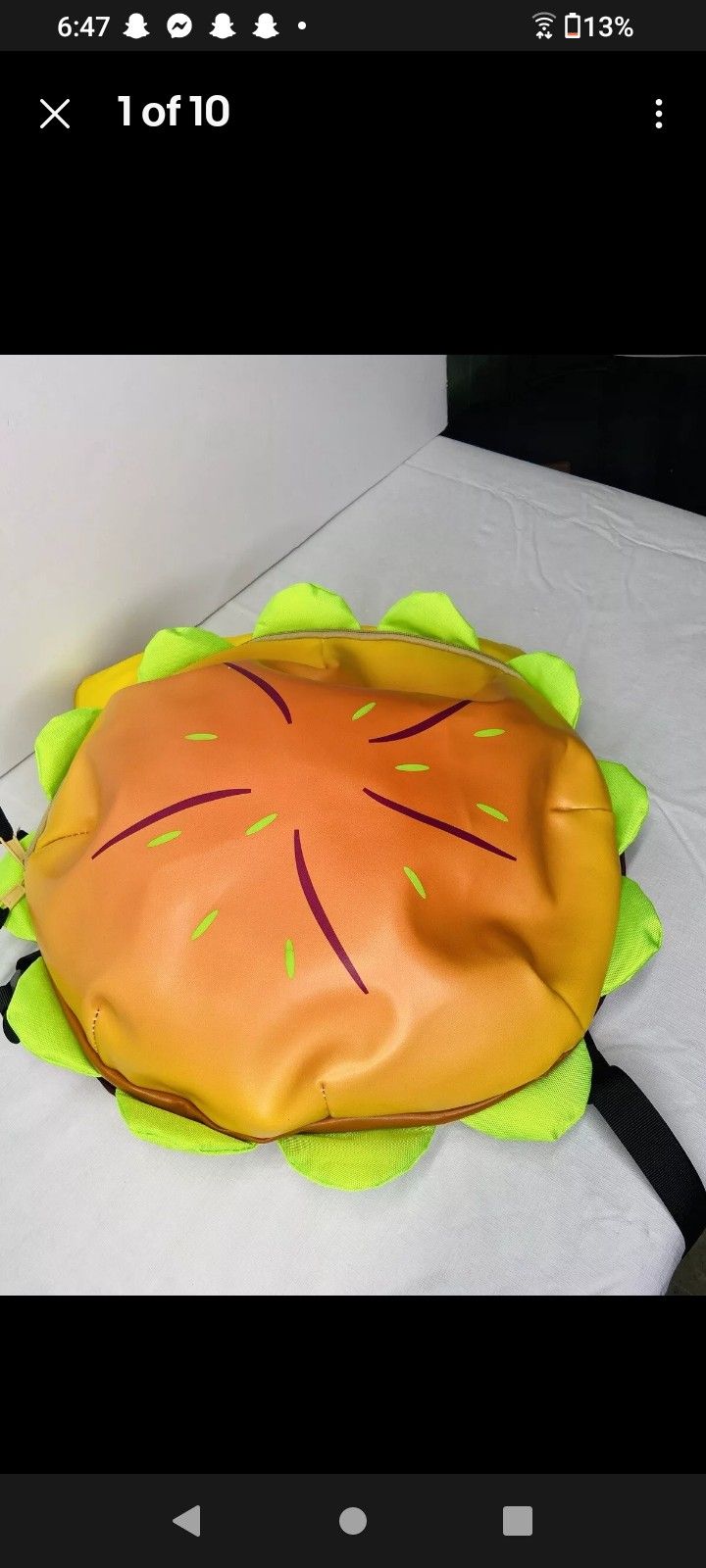 Cheeseburger Bookbag Realistic Fun Play Large Multiple Sections