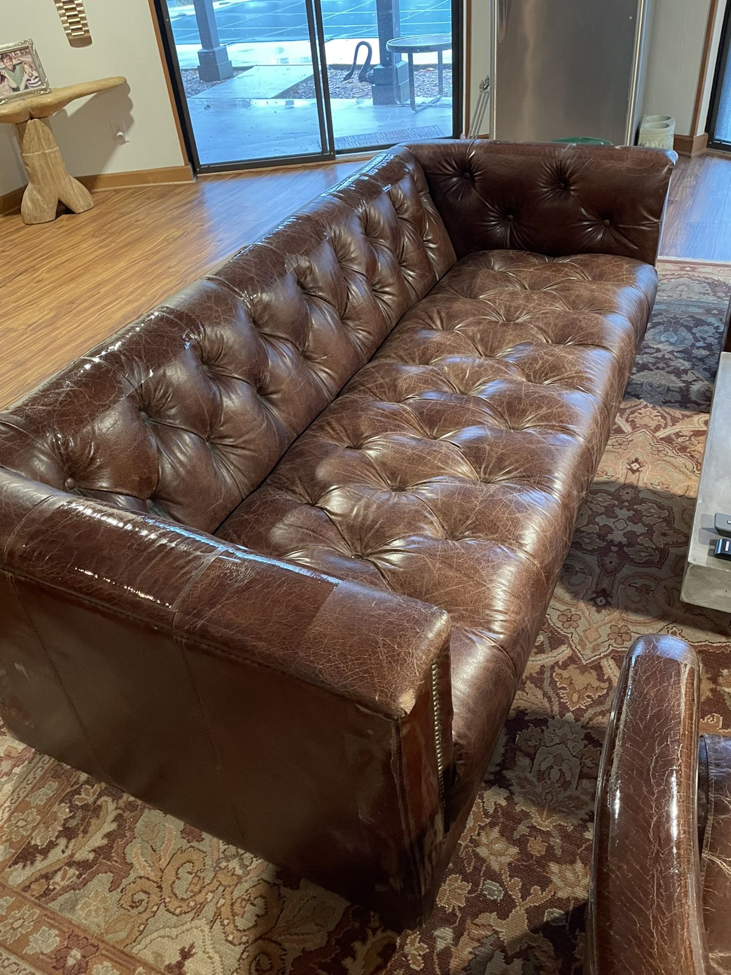 Restoration Hardware 7 Ft Chesterfield Cigar Leather Couch