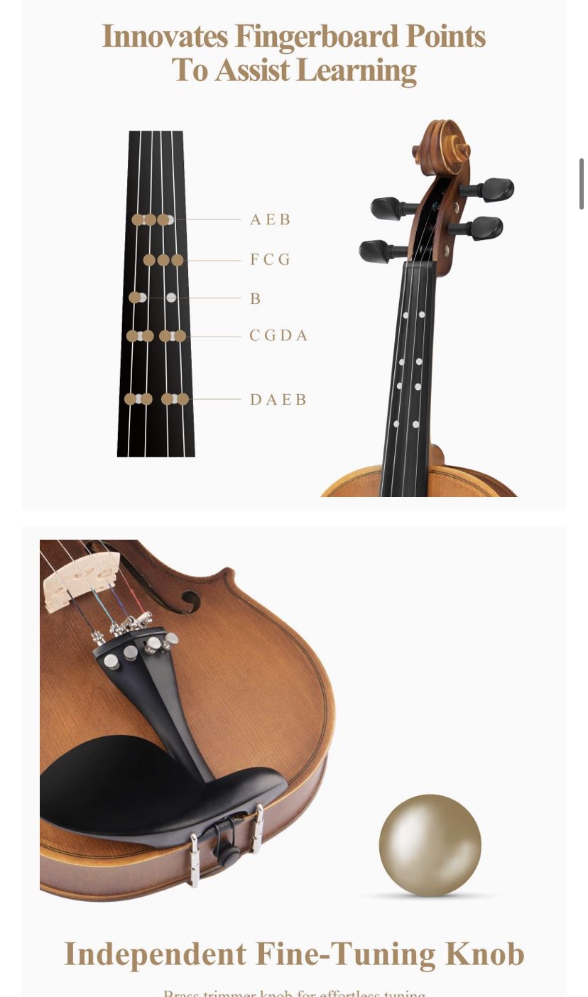 Eastar 3/4 Violin Set Fiddle EVA-3 Matte for Kids Beginners Students with Hard Case, Rosin, Shoulder Rest, Bow, and Extra Strings (Imprinted Finger Gu