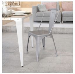 Silver Metal Indoor-Outdoor Stackable Chair