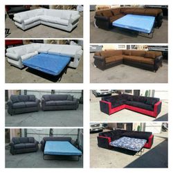 Brand NEW 7X9FT Sectional WITH SLEEPER Sofa, RED COMBO,  Charcoal, Chocolate  2 Tones And White LEATHER  (Sofas Sleeper And Loveseat  Set Available)