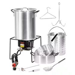 4-in-1 30 qt. Turkey Fryer and 10 qt. Fish Fryer Boiler Steamer Set with 37,000 BTU Cast Iron Burner95529
