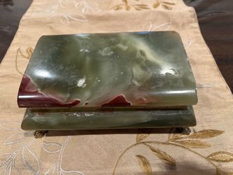 Green Onyx Stone Trinket Box with Brass Feet