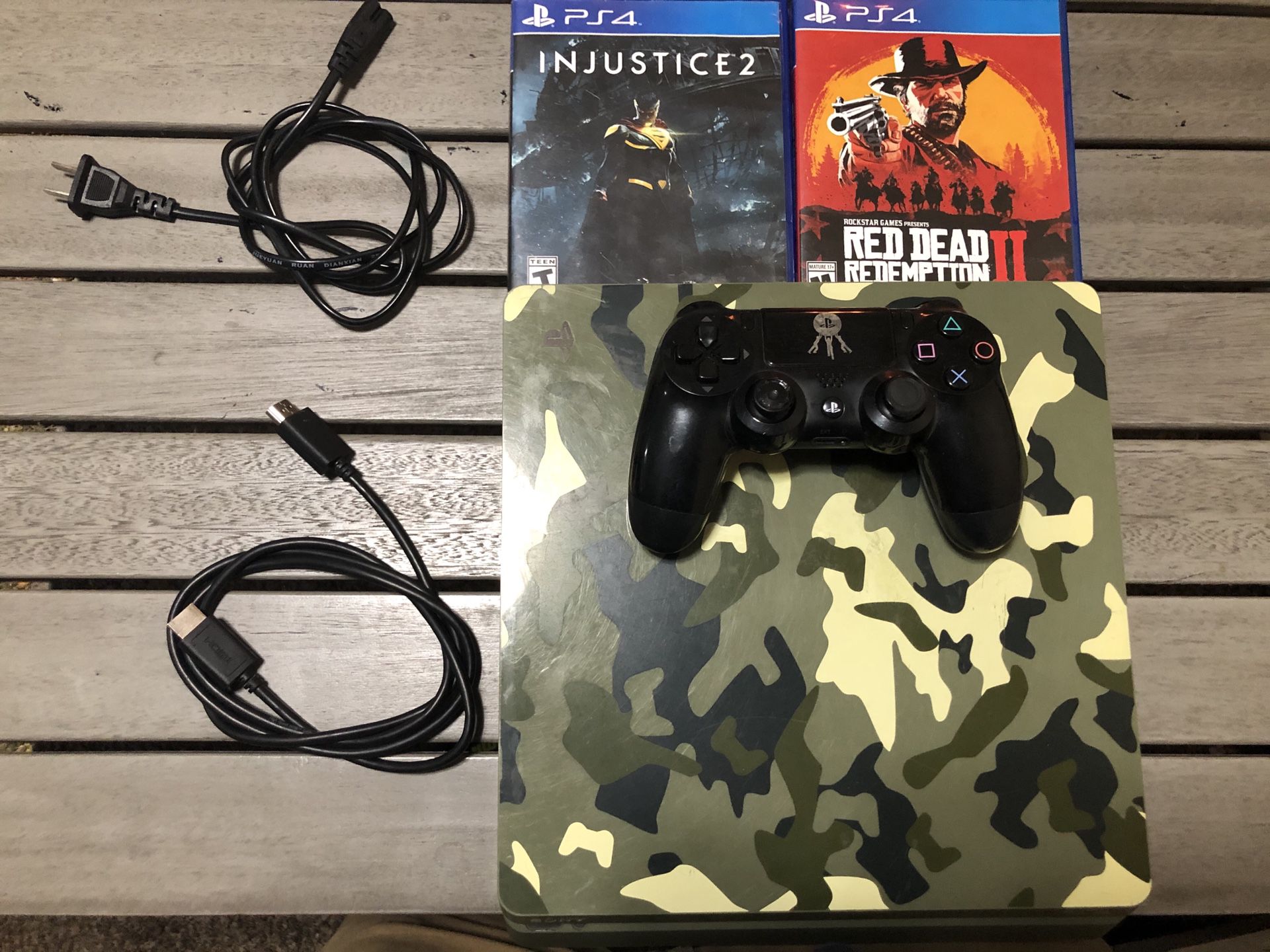 PS4 Slim 1TB Special Edition! Comes with one controller + Red Dead Redemption + Injustice 2 + all cables.