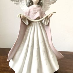 Lladro Angel Tree Topper Figurine Music Pink Dress Stars 7” Glossy Porcelain