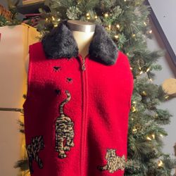 Lisa International Red Boiled Wool Vest 