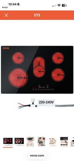 VEVOR Built in Electric Stove Top, 30.3 x 20.5 inch 5 Burners, 240V Glass Radiant Cooktop with Sensor Touch Control, Timer & Child Lock Included