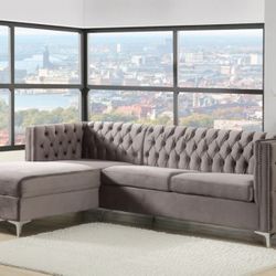 Sullivan Gray Velvet Sectional Sofa

