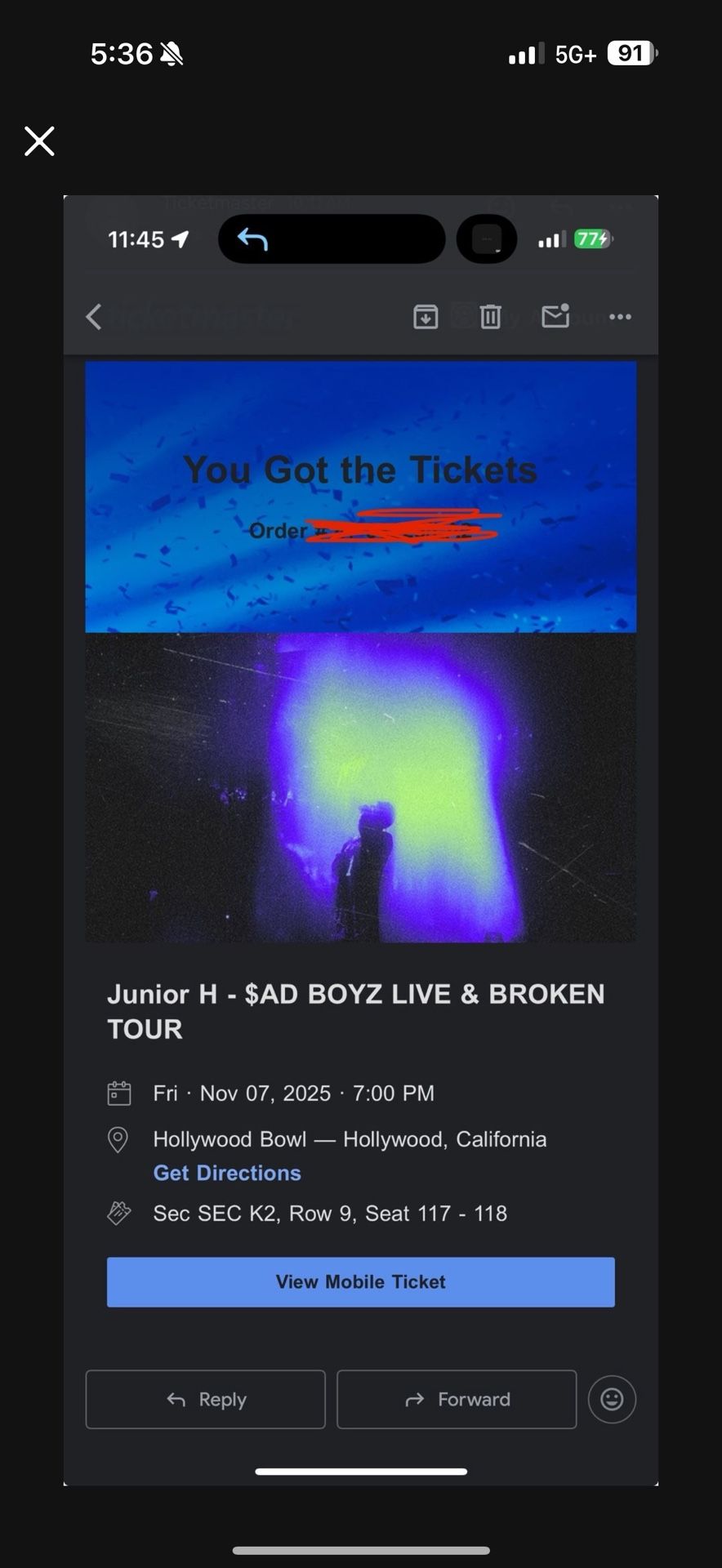 2 Junior H Tickets (Hollywood Bowl)