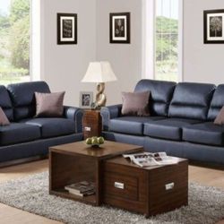 Brand New Black Leather Sofa And Love Seat
