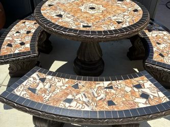 Concrete Patio Table and Bench Set
