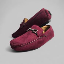 Kids Loafers In Burgundy Suede 