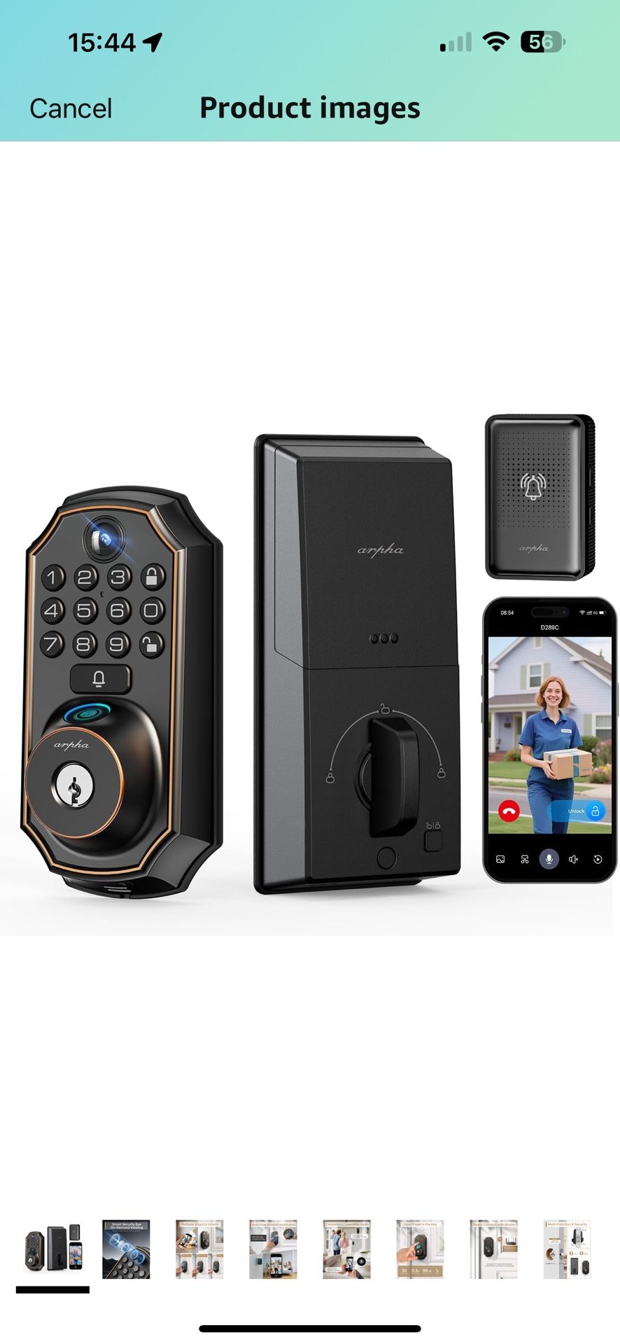 Keyless Entry Deadbolt - WiFi Video Smart Lock with Camera, 5-in-1 (Camera+Doorbell+Fingerprint+Keypad), App Control, Two-Way Audio, Waterproof, Easy
